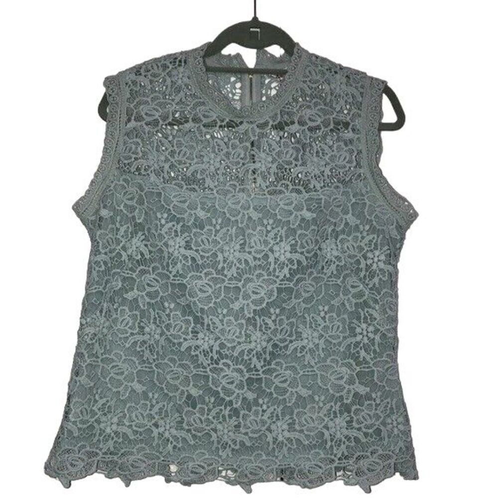 Nanette Lepore knit embroidered sleeveless top women's size large zip back